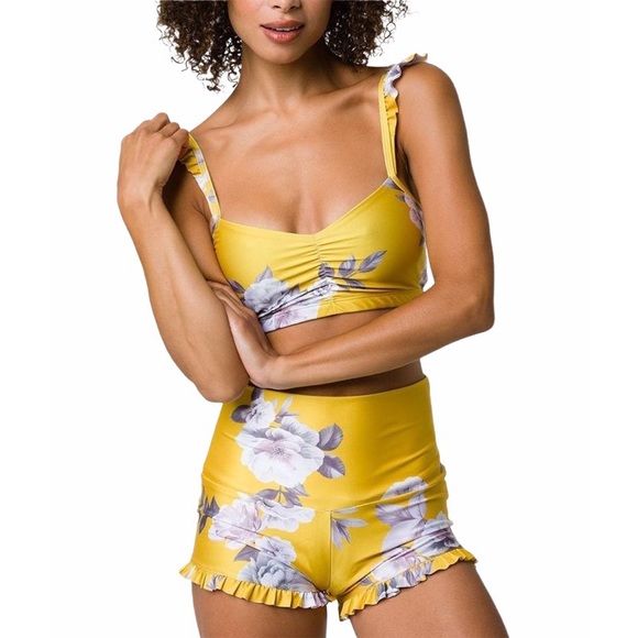 Onzie Other - new Onzie ꕥ Le Femme Yoga Run Sports Bra ꕥ Bikini Top ꕥ Yellow Floral ꕥ Large